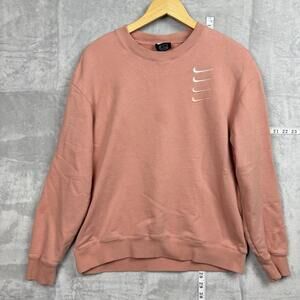 Nike Pink Crewneck Sweatshirt Multi Swoosh Embroidery Women Sz Medium Y2K Casual